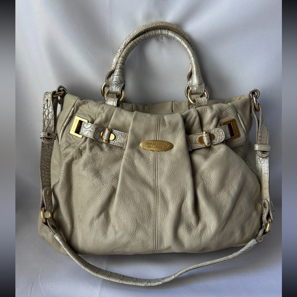 Brahmin tan leather large hang bag